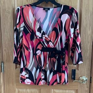 NWT AGB Pink Black Multi-Color Wrap Blouse